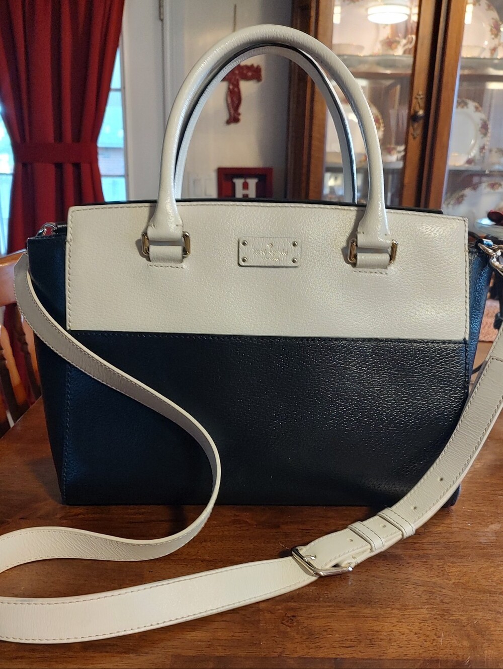Kate Spade Two-Tone Black and Cream Satchel Handbag with Detachable Strap